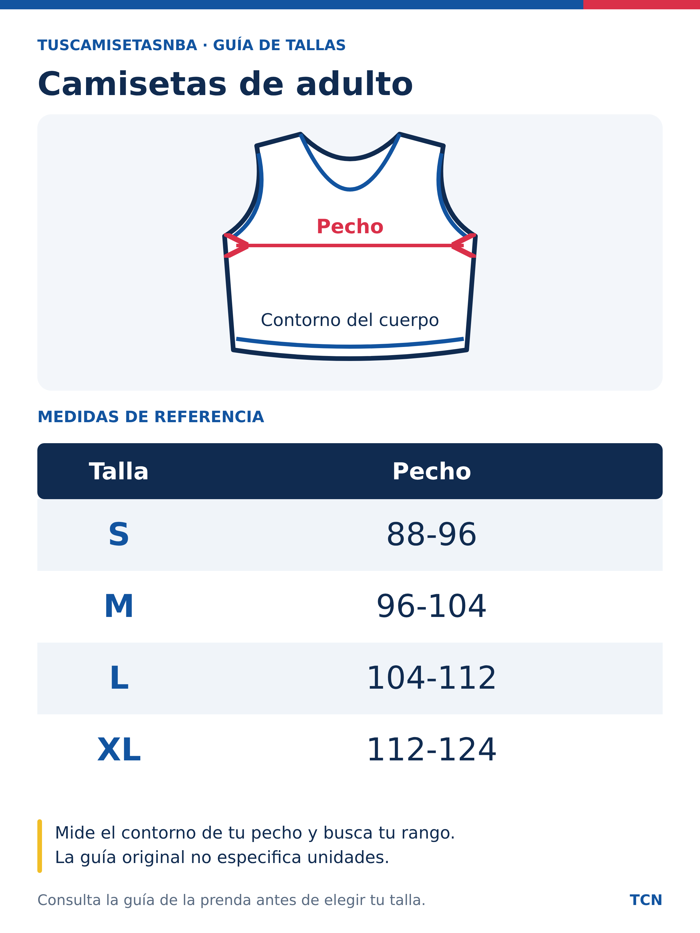 Guía de tallas de camisetas para adulto