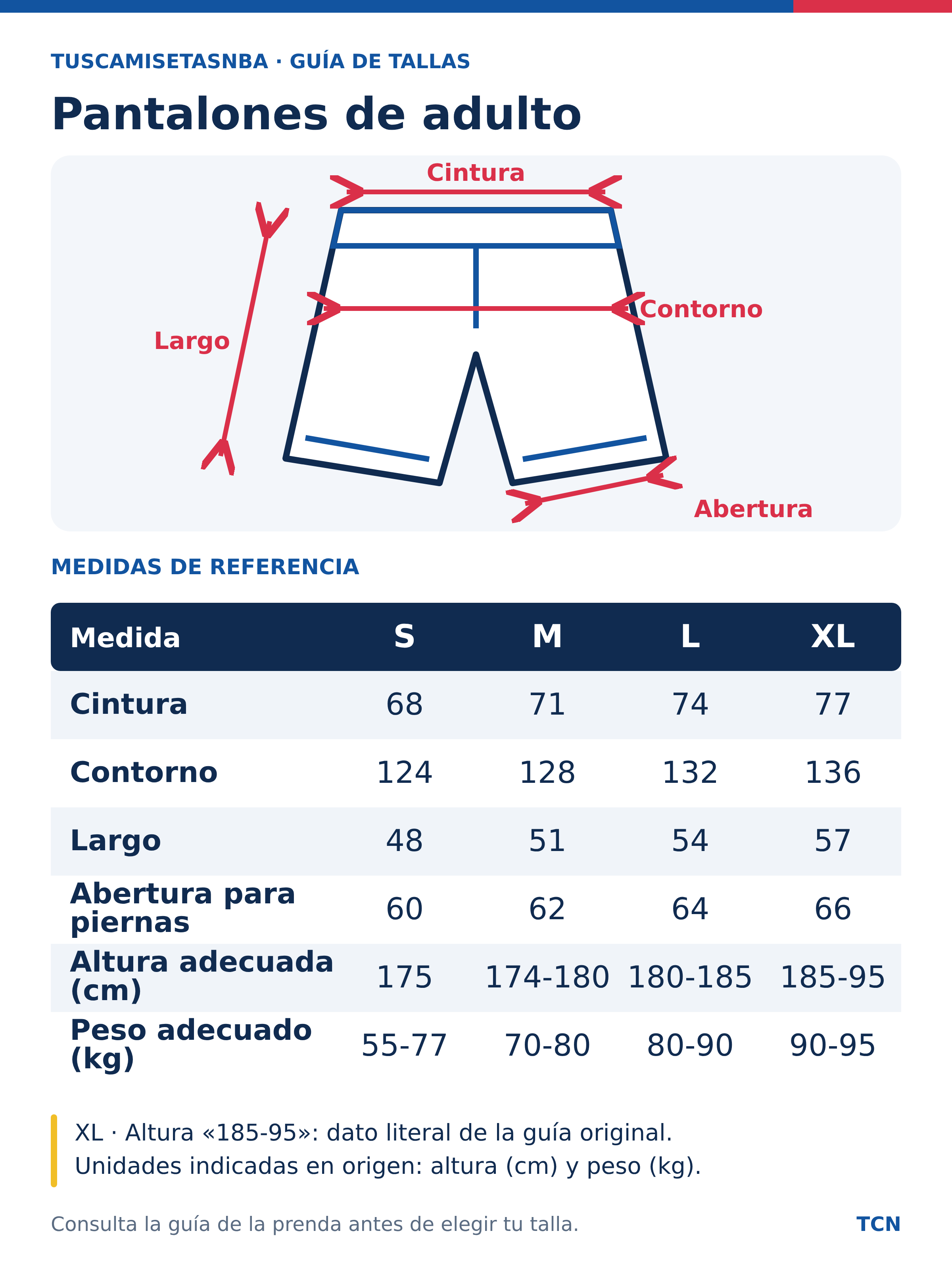 Guía de tallas de pantalones para adulto